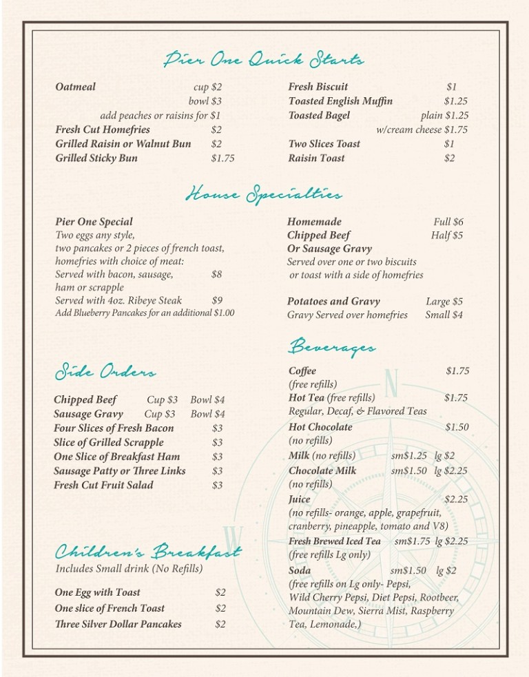 Breakfast Menu Pier 1 Restaurant