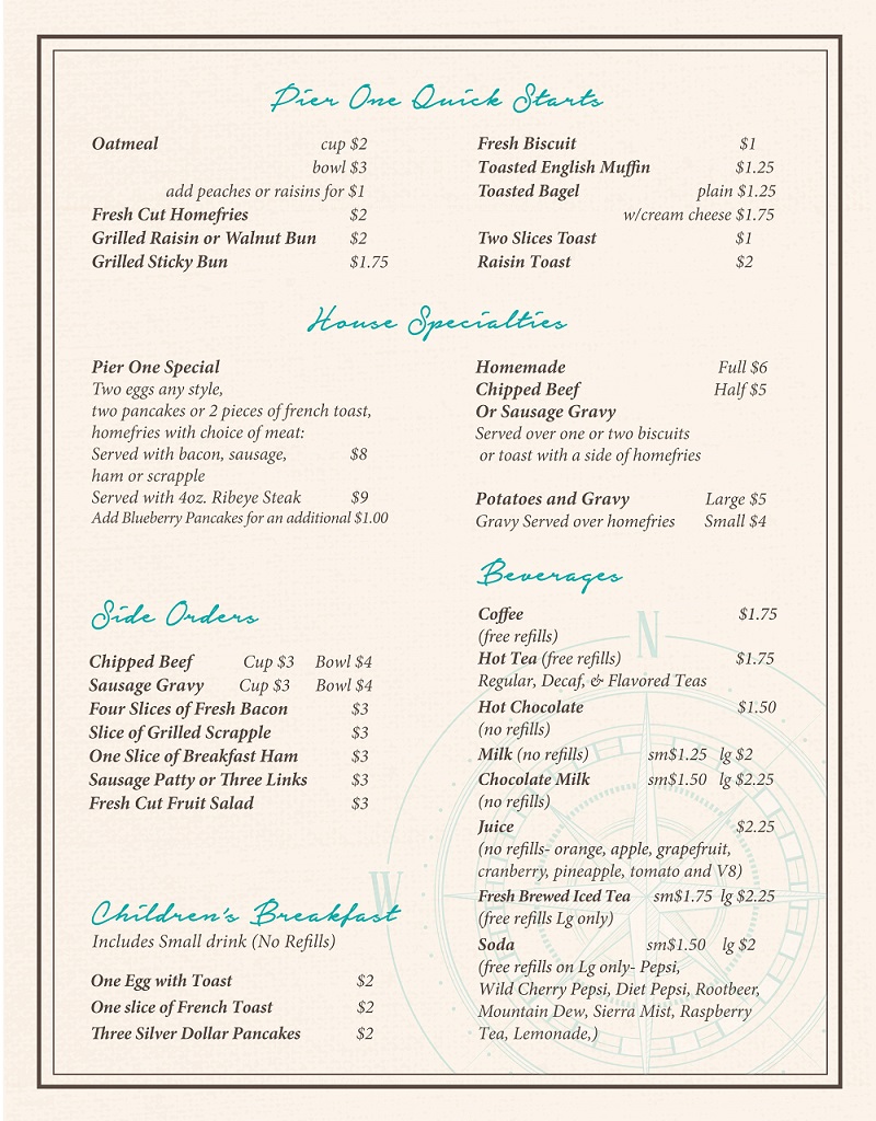 Breakfast Menu Pier 1 Restaurant
