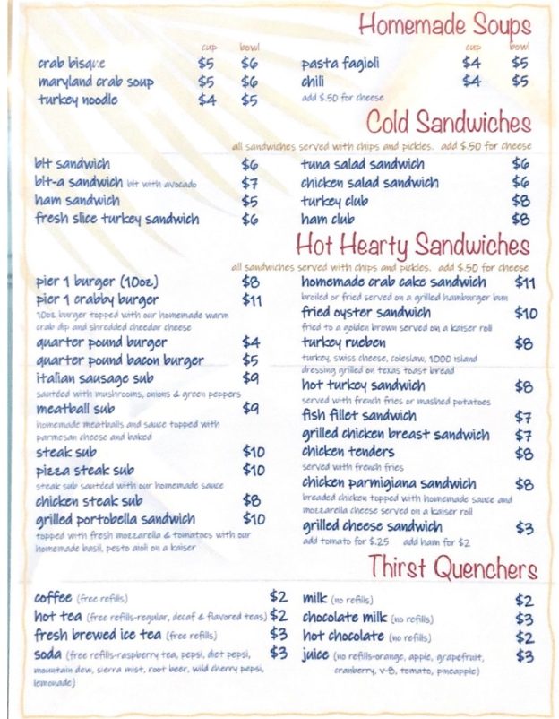 Lunch & Dinner Menu Pier 1 Restaurant